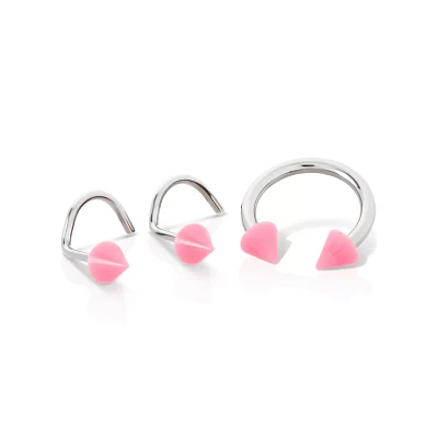 Kayla Malecc Multi-Pack Titanium Horseshoe Ring and Screw Nose Rings with Pink Ends 3 Pack - 20-16 Gauge