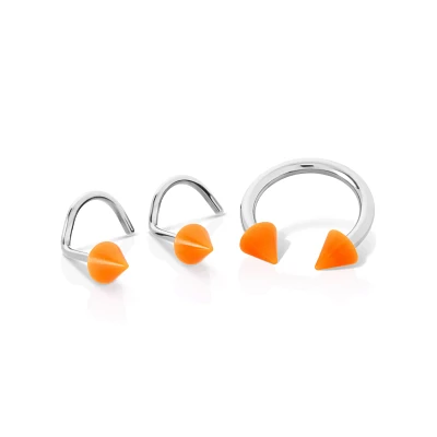 Kayla Malecc Multi-Pack Titanium Horseshoe Ring and Screw Nose Rings with Neon Orange Ends 3 Pack - 20-16 Gauge