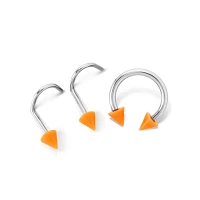 Kayla Malecc Multi-Pack Titanium Horseshoe Ring and Screw Nose Rings with Neon Orange Ends 3 Pack - 20-16 Gauge