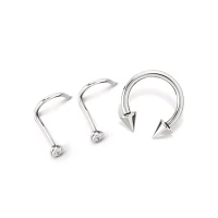 Kayla Malecc Multi-Pack CZ  Titanium Horseshoe Ring and Screw Nose Rings with Silvertone Ends 3 Pack - 20-16 Gauge