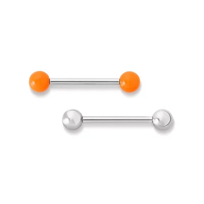 Kayla Malecc Multi-Pack Titanium Barbells with Neon Orange Ends 2 Pack - 14 Gauge