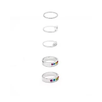 Multi-Pack CZ Rainbow Heart and Silvertone Rings - 5 Pack
