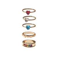 Multi-Pack Goldtone and Rainbow Hearts Rings - 5 Pack