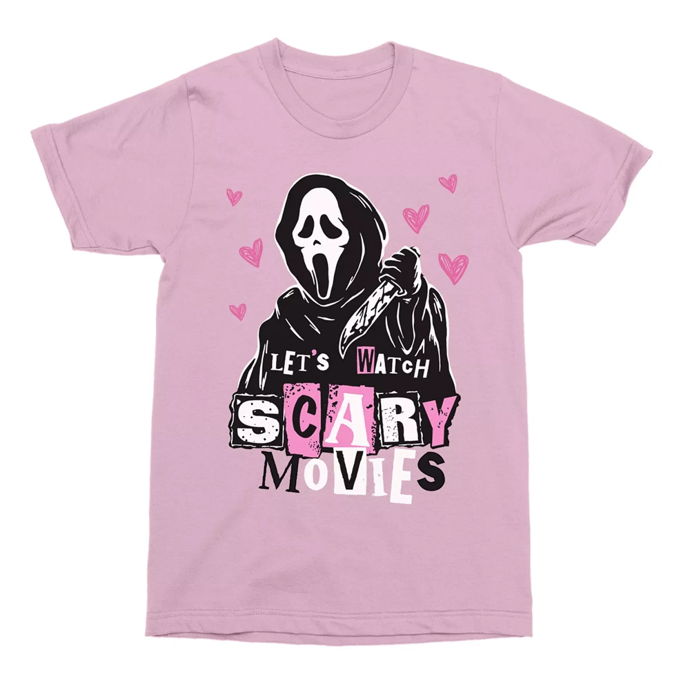 Pink Ghost Face Let's Watch Scary Movies T Shirt