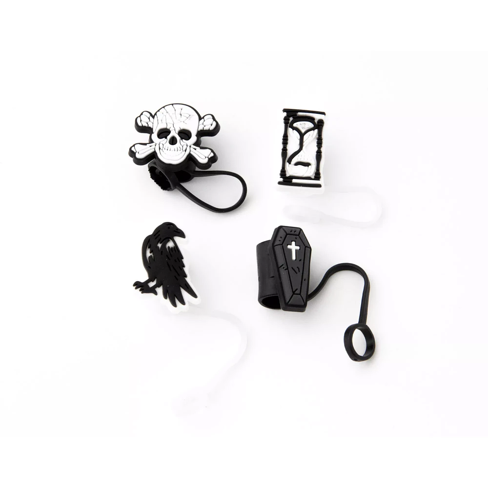 Black Gothic Travel Tumbler Straw Toppers - 4 Pack