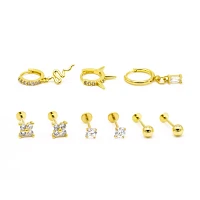 Multi-Pack CZ Goldtone Snake Hoop and Stud Cartilage Earrings - 9 Pack