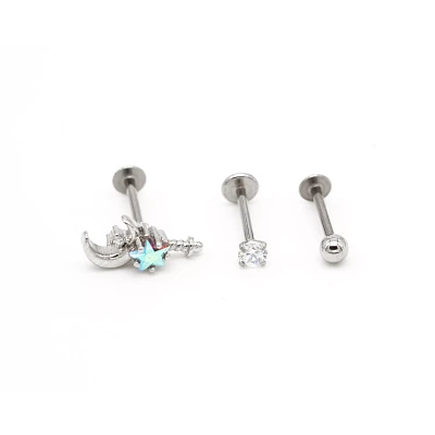 Multi-Pack CZ Moon and Star Flatback Earrings - 3 Pack