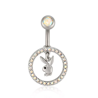 CZ Playboy Bunny Circle Belly Ring - 14 Gauge