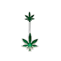 Glitter Weed Leaf Titanium Belly Ring - 14 Gauge