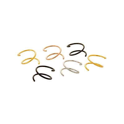 Multi-Pack Black and Goldtone Spiral Double Hoop Nose Rings 6 Pack - 20 Gauge