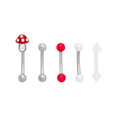 Multi-Pack Titanium Mushroom Curved Barbells and Retainer 5 Pack - 16 Gauge