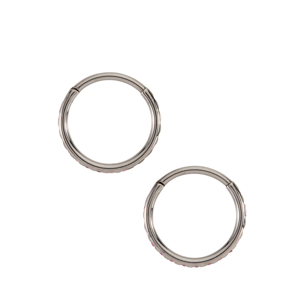 CZ Pink Titanium Hinged Hoop Rings 1 Pair - 18 Gauge
