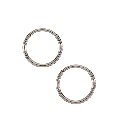 CZ Pink Titanium Hinged Hoop Rings 1 Pair - 18 Gauge
