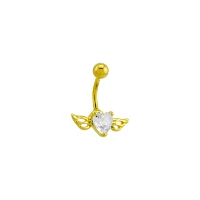 Heart CZ Angel Wings Belly Ring - 14 Gauge