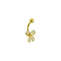 CZ Goldtone Bow Belly Ring - 14 Gauge