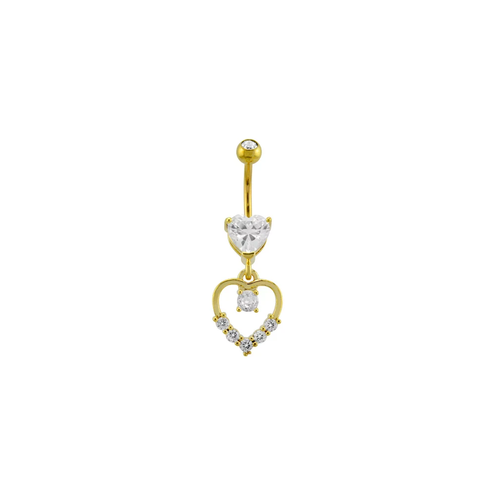 CZ Goldtone Heart Dangle Belly Ring - 14 Gauge