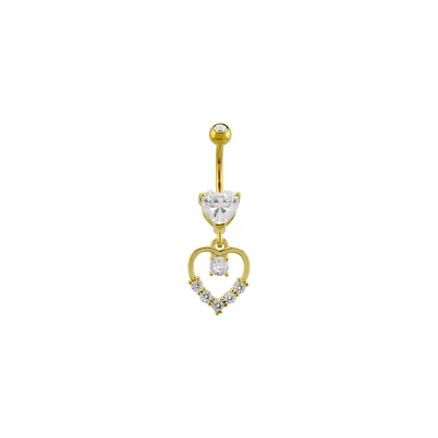 CZ Goldtone Heart Dangle Belly Ring - 14 Gauge