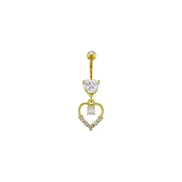 CZ Goldtone Heart Dangle Belly Ring - 14 Gauge
