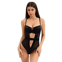 Black Mesh Cutout Bodysuit