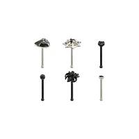 Multi-Pack CZ Black and Silvertone Heart and Spider Web Pin Nose Rings 6 Pack - 20 Gauge
