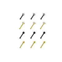 Multi-Pack CZ Black and Goldtone Prong and Spike Pin Nose Rings 12 Pack - 20 Gauge