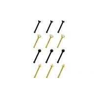 Multi-Pack CZ Black and Goldtone Prong and Spike Pin Nose Rings 12 Pack - 20 Gauge