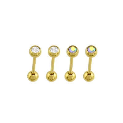 Multi-Pack CZ Goldplated Opalite Tongue Barbells 4 Pack - 14 Gauge