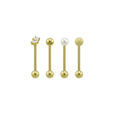 Multi-Pack CZ Square and Glitter Tongue Barbell 4 Pack - 14 Gauge