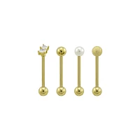 Multi-Pack CZ Square and Glitter Tongue Barbell 4 Pack - 14 Gauge
