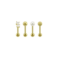 Multi-Pack CZ Square and Glitter Tongue Barbell 4 Pack - 14 Gauge