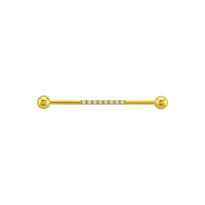 CZ Multiple Stone Goldtone Industrial Barbell - 14 Gauge