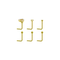 Multi-Pack CZ Goldplated Stone Heart L-Bend Nose Rings 6 Pack - 20 Gauge