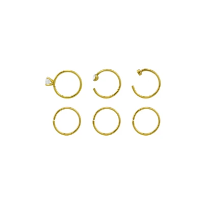 Multi-Pack Gold Plated Hoop Nose Rings 6 Pack - 20 Gauge