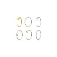 Multi-Pack CZ Goldtone Butterfly and Silvertone Titanium Hoop and Half Hoop Nose Rings 6 Pack - 20 Gauge