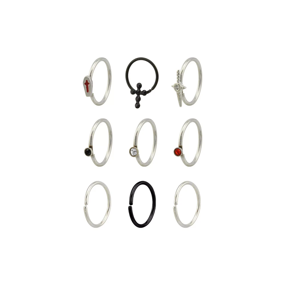 Multi-Pack CZ Cross and Dagger Nose Hoop Rings 9 Pack - 20 Gauge