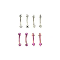 Multi-Pack Silvertone and Purple Curved Barbells 8 Pack - 14 Gauge
