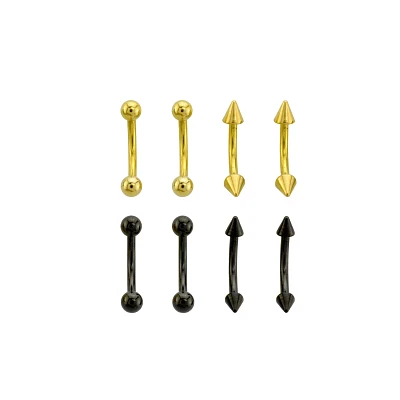 Multi-Pack Goldtone and Black Curved Barbells 8 Pack - 14 Gauge