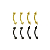 Multi-Pack Goldtone and Black Curved Barbells 8 Pack - 14 Gauge