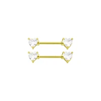 CZ Goldtone Heart Clear Gem Nipple Barbells - 14 Gauge