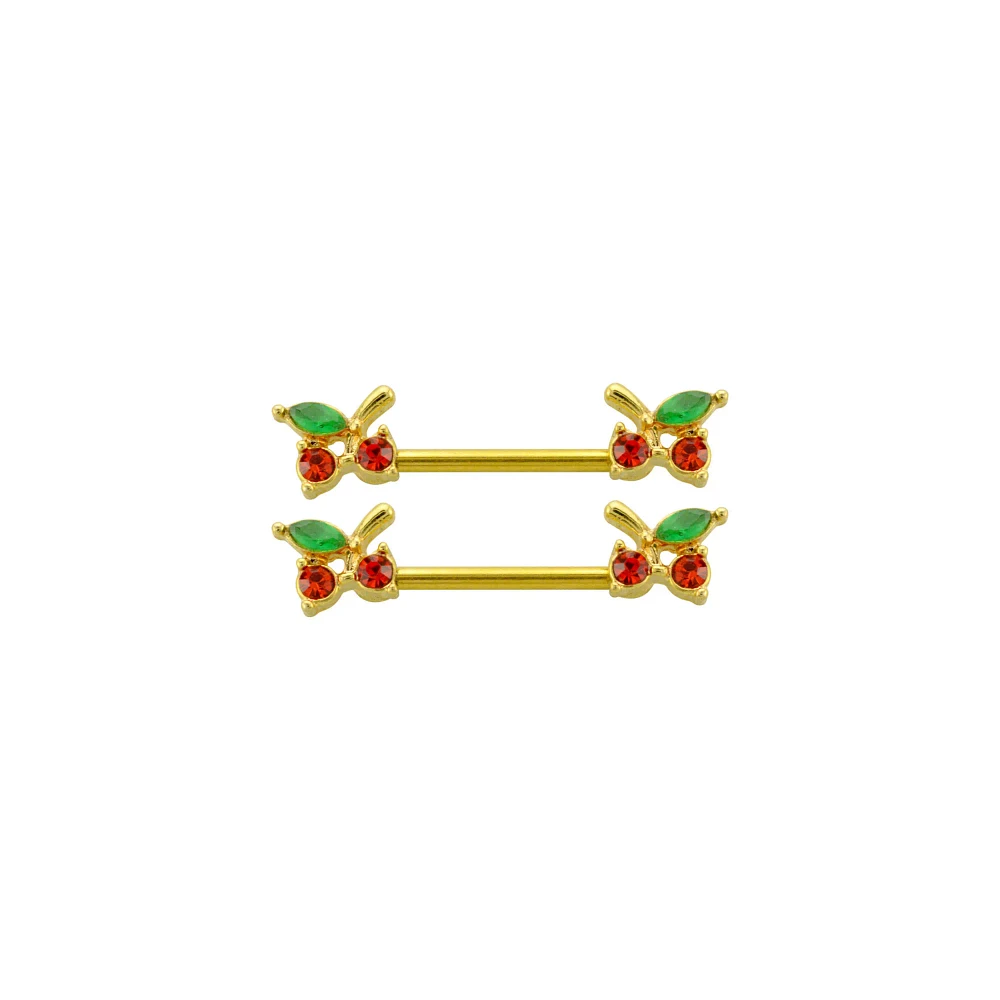CZ Cherry Nipple Barbells - 14 Gauge