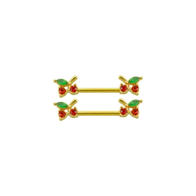 CZ Cherry Nipple Barbells - 14 Gauge