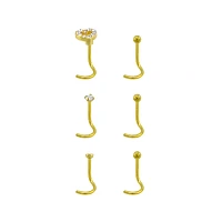 Multi-Pack CZ Goldplated Stone Heart Corkscrew Nose Rings 6 Pack - 20 Gauge