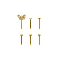 Multi-Pack CZ Butterfly Gold Plated Nose Pins 6 Pack - 20 Gauge