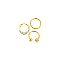 Multi-Pack CZ Circular Gem Horseshoe and Hinged Septum Rings 3 Pack - 16 Gauge