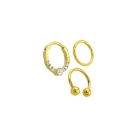 Multi-Pack CZ Circular Gem Horseshoe and Hinged Septum Rings 3 Pack - 16 Gauge