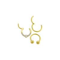 Multi-Pack CZ Circular Gem Horseshoe and Hinged Septum Rings 3 Pack - 16 Gauge