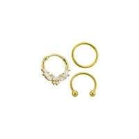Multi-Pack CZ Butterfly Horseshoe and Hinged Septum Rings 3 Pack - 16 Gauge