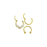 Multi-Pack CZ Butterfly Horseshoe and Hinged Septum Rings 3 Pack - 16 Gauge