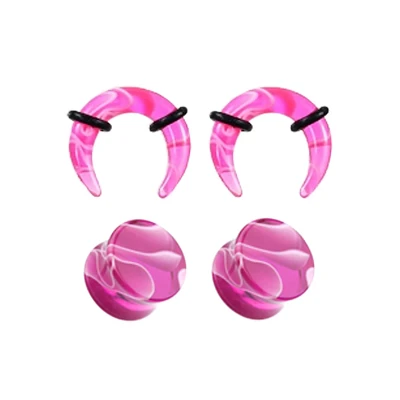 Multi-Pack Pink Marble Acrylic Pinchers and Plugs - 2 Pair
