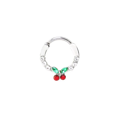 Silvertone CZ Cherry Hinged Septum Ring - 16 Gauge